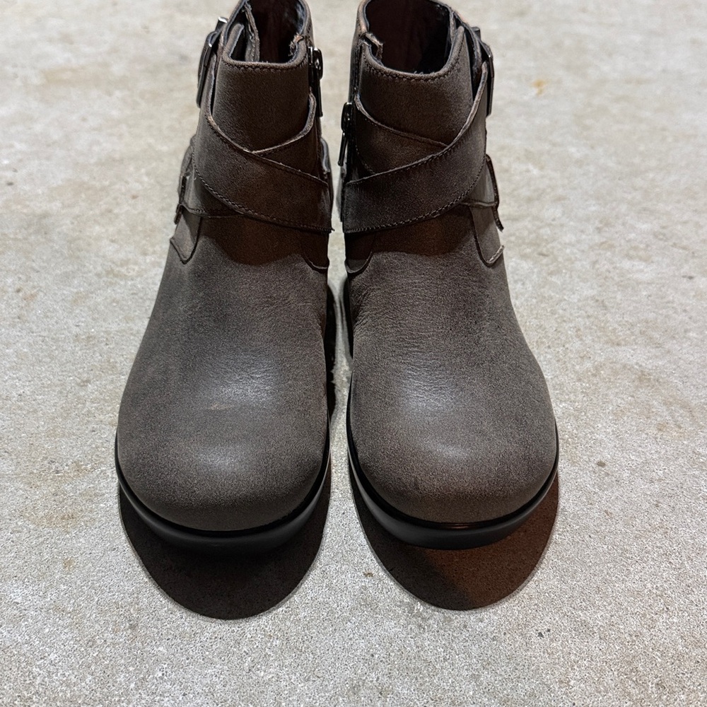 Alegria Leather Ankle Boots Womens EU 36 Gray Wedge Comfort Buckle Zip Workwear - Picture 3 of 9